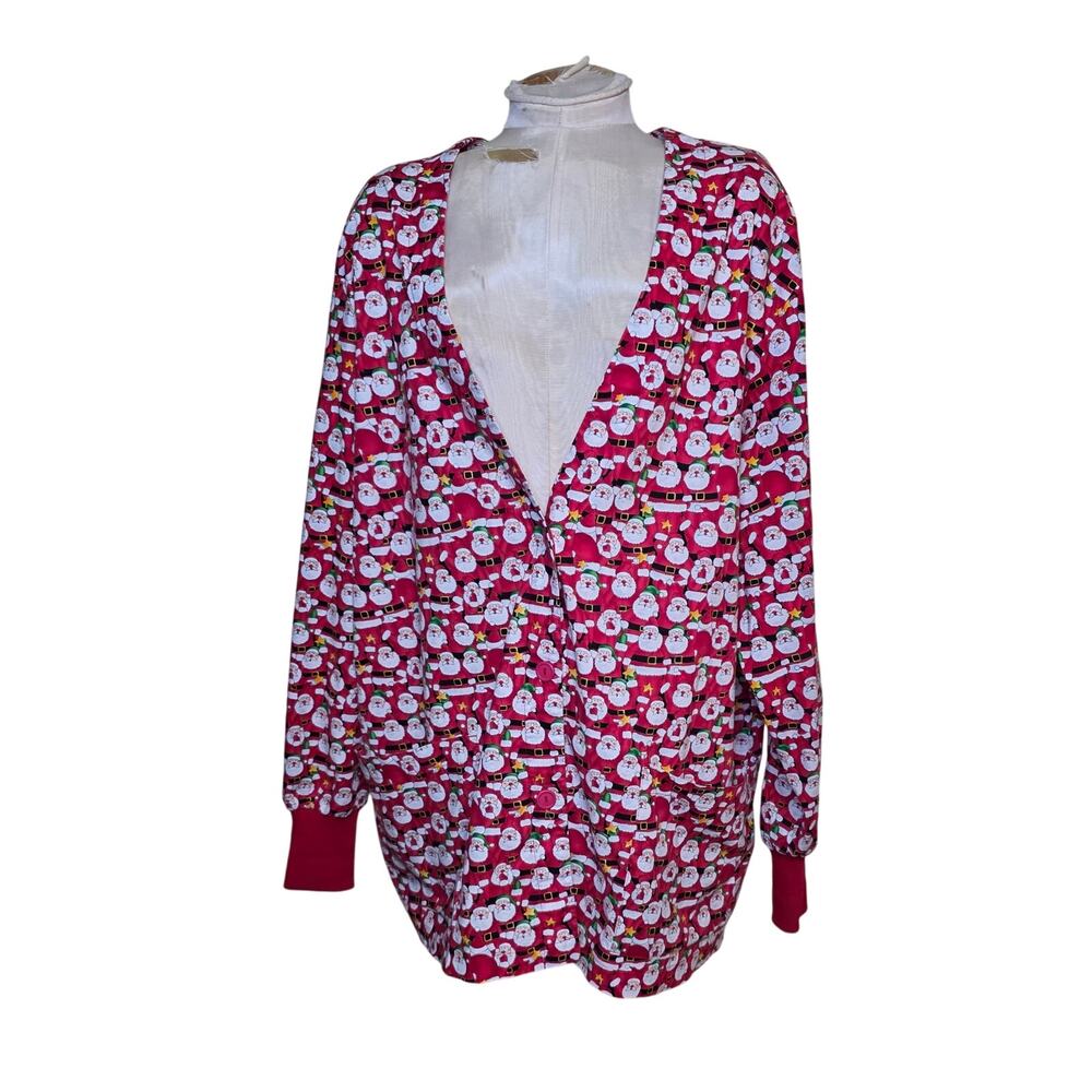 Nurse Scrub Santa Claus Lab Coat Size 2XL Peaches Long Sleeve Red Pockets